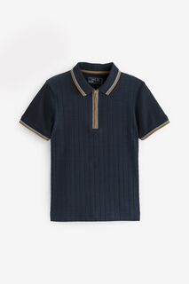 Текстурированная рубашка-поло с короткими рукавами и застежкой-молнией Next, синий