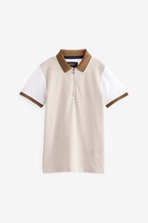 Текстурированная рубашка-поло с короткими рукавами и застежкой-молнией Next, белый