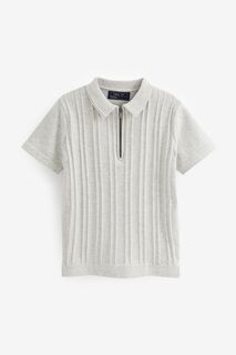 Текстурированная рубашка-поло с короткими рукавами и застежкой-молнией на шее Next, серый
