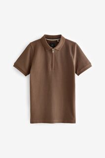 Текстурированная рубашка-поло с короткими рукавами и застежкой-молнией Next, коричневый