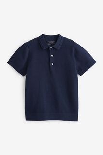 Рубашка-поло фактурного трикотажа с короткими рукавами Next, синий