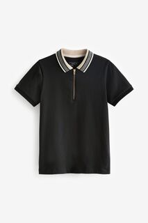 Рубашка-поло с короткими рукавами и молнией на шее Next, черный