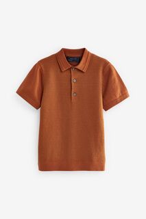 Рубашка-поло фактурного трикотажа с короткими рукавами Next, коричневый