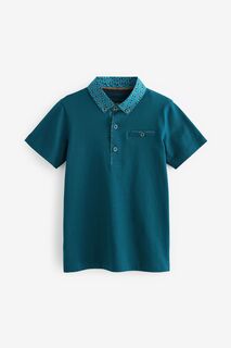 Элегантная рубашка-поло с короткими рукавами и воротником с принтом Next, синий