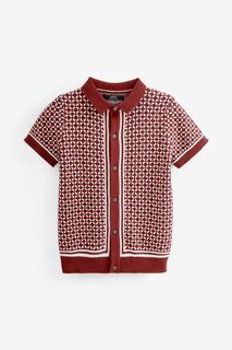 Трикотажная рубашка-поло с короткими рукавами и застежкой на пуговицы с рисунком Next, красный