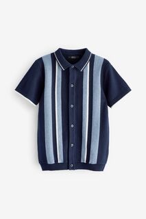 Трикотажная рубашка-поло с короткими рукавами и застежкой на пуговицы с рисунком Next, синий