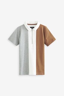 Рубашка-поло с короткими рукавами и молнией на шее Next, коричневый