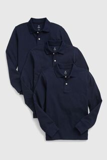 Комплект из 3 рубашек-поло Uniform с длинными рукавами из натурального хлопка Gap, синий