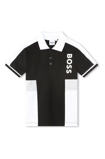Черная рубашка-поло с узором колор-блок BOSS, черный