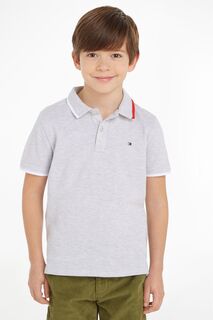 Серая детская рубашка-поло с декоративным флажком Tommy Hilfiger, серый