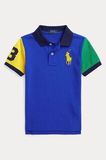 Синяя рубашка-поло в стиле колор-блок с логотипом для мальчика Polo Ralph Lauren, синий
