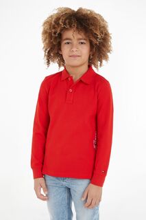 Детская красная рубашка-поло Essential с длинными рукавами Tommy Hilfiger, красный