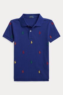Синяя рубашка-поло для мальчиков с логотипом на всей подошве Polo Ralph Lauren, синий