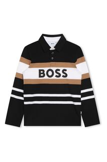 Черная рубашка-поло с длинными рукавами в стиле колор-блок BOSS, черный