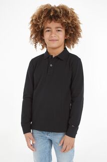 Черная детская рубашка-поло с длинными рукавами Essential Tommy Hilfiger, черный