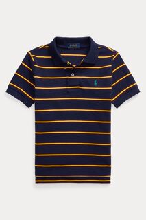 Синяя рубашка-поло для мальчика с яркими полосками и логотипом Polo Ralph Lauren, синий