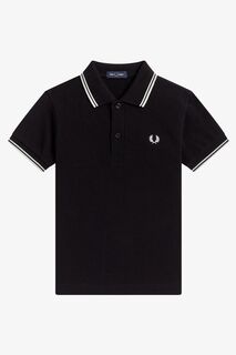 Детская рубашка-поло с двойной окантовкой Fred Perry, черный