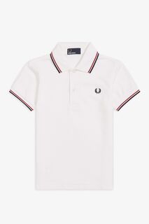 Детская рубашка-поло с двойной окантовкой Fred Perry, белый