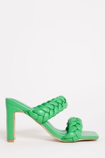 Зеленые широкие босоножки на плетеном каблуке Simply Be, зеленый
