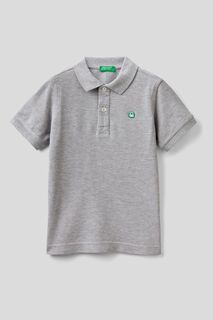 Серая рубашка-поло с короткими рукавами Benetton, серый