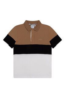 Рубашка поло в полоску с цветными блоками и логотипом BOSS, серый