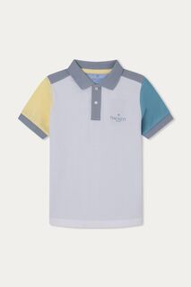 Детская рубашка-поло London с колор-блоками и логотипом Hackett, белый