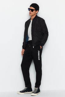 Штаны спортивные мужские Trendyol с резиновыми манжетами и принтом, черный