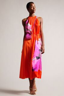Расклешенное платье макси Immia с вырезом через шею и оранжевым поясом Ted Baker, оранжевый