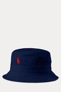 Рыболовная шляпа из хлопка темно-синего цвета с логотипом Polo Ralph Lauren, синий