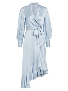 Асимметричное шелковое платье-миди с запахом Zimmermann, синий