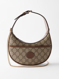 Холщовая сумка через плечо gg-supreme в форме полумесяца Gucci, бежевый
