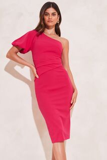 Облегающее платье на одно плечо с рукавами-буфами Lipsy, розовый