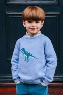 Синий меланжевый свитер Dominic Dinosaur Trotters London, синий