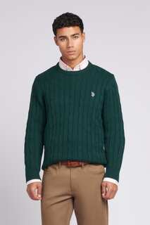 Мужской свитер с круглым вырезом косой вязки U.S. Polo Assn, зеленый