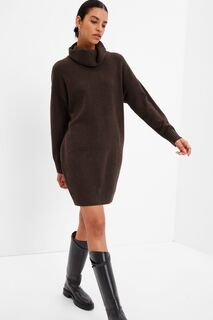 Мягкое трикотажное мини-платье с длинными рукавами и водолазкой Gap, коричневый