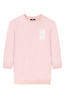 Светло-розовое платье с длинными рукавами и логотипом DKNY, розовый