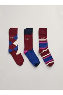 Комплект из 3 пар красных носков Gant с полосками и ромбами GANT, красный