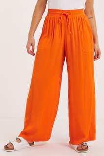 Оранжевые брюки из жатой ткани с широкими штанинами и завязкой на талии Simply Be, оранжевый