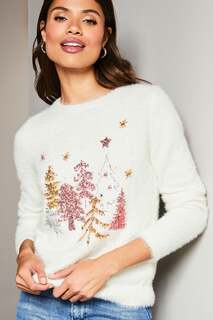 Мягкий свитер с пайетками и праздничным мотивом Lipsy, белый