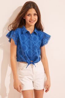 Рубашка с завязкой спереди с английской вышивкой и застежкой на пуговицы Lipsy, синий