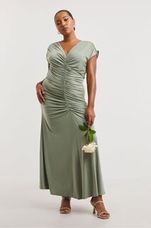 Зелёное платье подружки невесты макси с рюшами спереди Simply Be, зеленый
