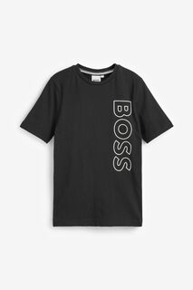 Черная футболка с вертикальным логотипом BOSS, черный