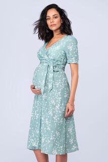 Серо-зеленое платье миди с цветочным узором для беременных и кормящих женщин Seraphine, зеленый