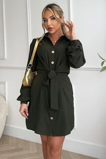 Оливковое мини-платье-рубашка с завязками и пуговицами спереди AX Paris, зеленый