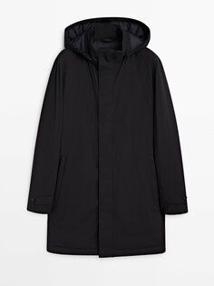 Парка Massimo Dutti Hooded With Down And Feather Filling, темно-синий