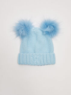 Трикотажная шапка для девочек с помпонами и вышивкой бабочки LCW Accessories