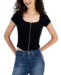 Корсетная футболка с короткими рукавами и молнией спереди для юниоров Almost Famous, черный