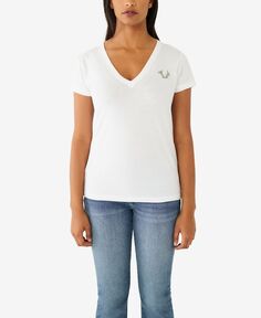 Женская футболка с v-образным вырезом и короткими рукавами Crystal Buddha True Religion, белый