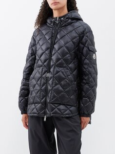 Стеганый пуховик с капюшоном и ромбовидной стежкой Moncler, черный