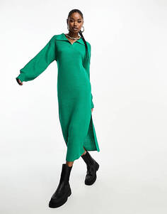 Эксклюзивное зеленое платье-джемпер миди с вязаным воротником In The Style